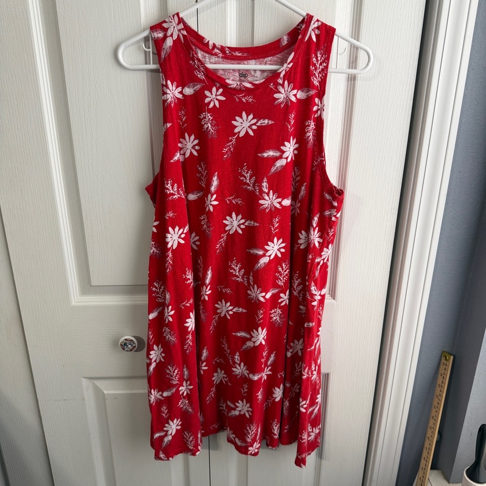 Dip red white floral tank dress size XL